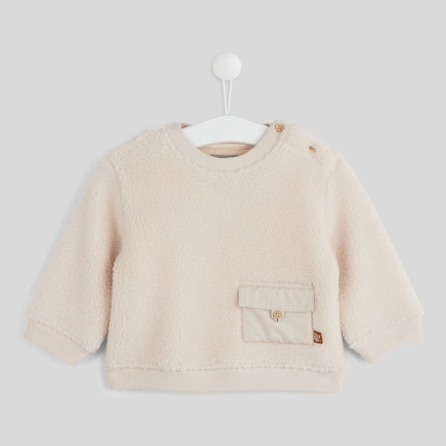 BOUT'CHOU - Pull manches longues col rond uni effet mouton - NATUREL - Masculin naturel <span itemprop=