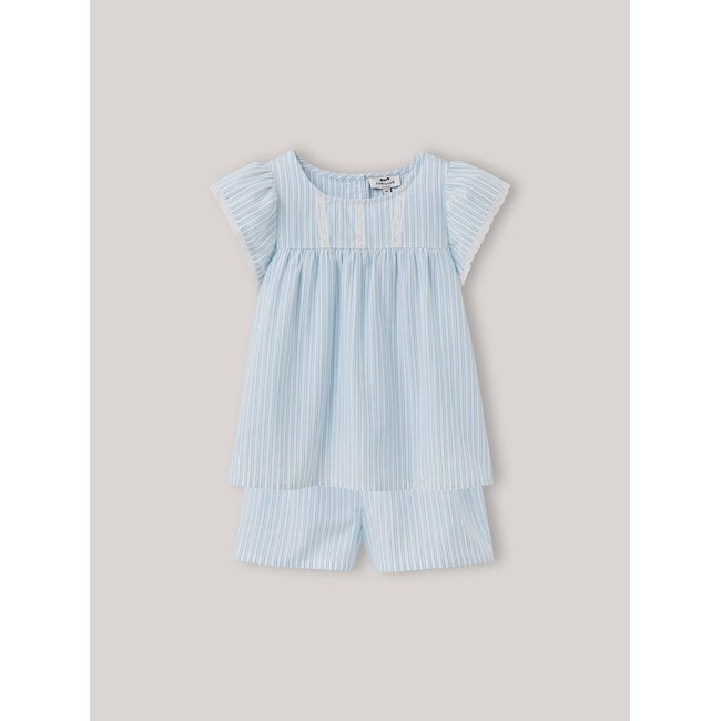 Pyjashort en coton rayé rayure bleu/ ecru <span itemprop=
