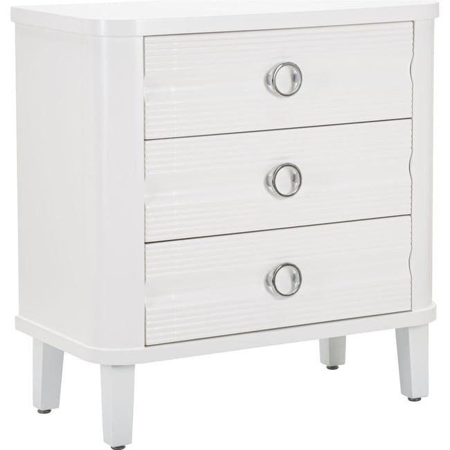 Commode 3 tiroirs façades texturées métal GLAM Couleur blanc <span itemprop=