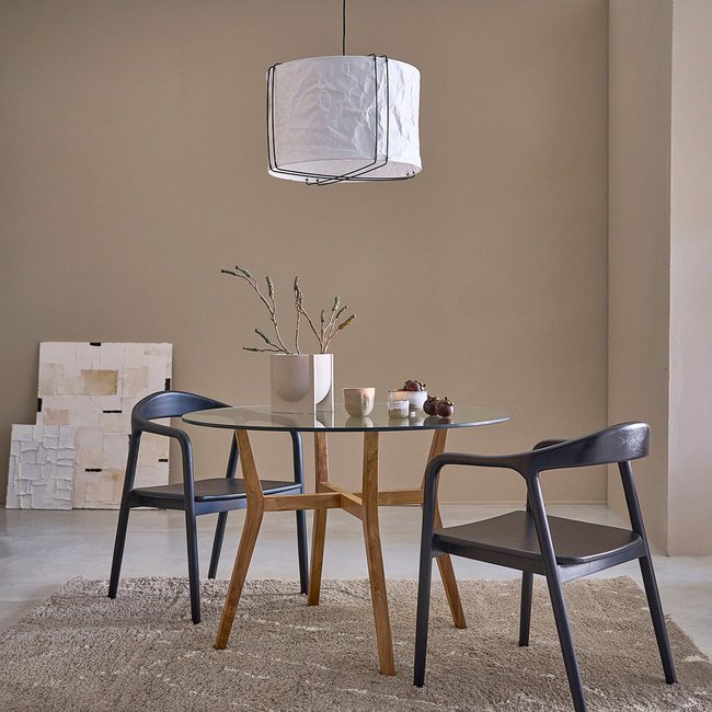 Table à manger en teck massif et verre 4 pers.  TRISTAN Couleur naturel <span itemprop=
