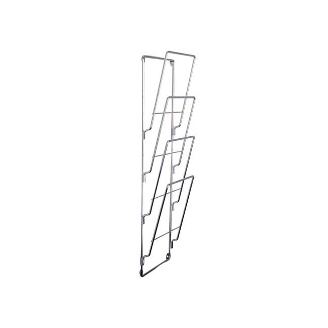 Porte-revues mural 4 compartiments élégant en métal Couleur argent <span itemprop=