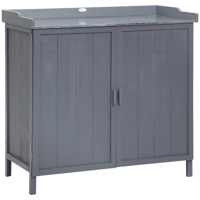 Armoire de jardin table de rempottage 2 en 1 bois gris gris <span itemprop=