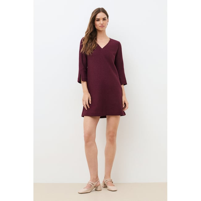 Robe col v laineuse RFLORA prune <span itemprop=