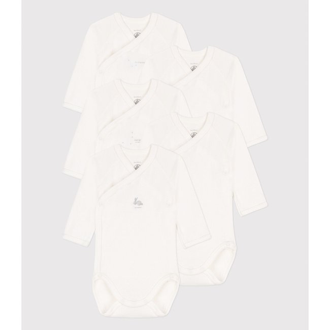 Pack of 5 Bodysuits in Organic Cotton, white, PETIT BATEAU