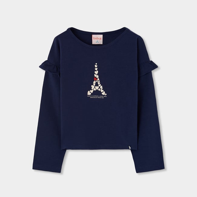 T-shirt maille fille Tour Eiffel bleu <span itemprop=