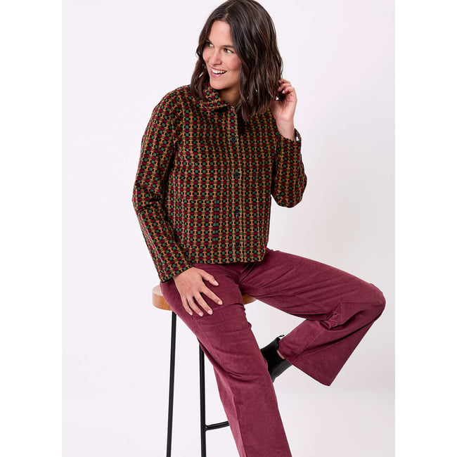 Veste courte velours imprimé côtelé LYSIANE vert signal <span itemprop=