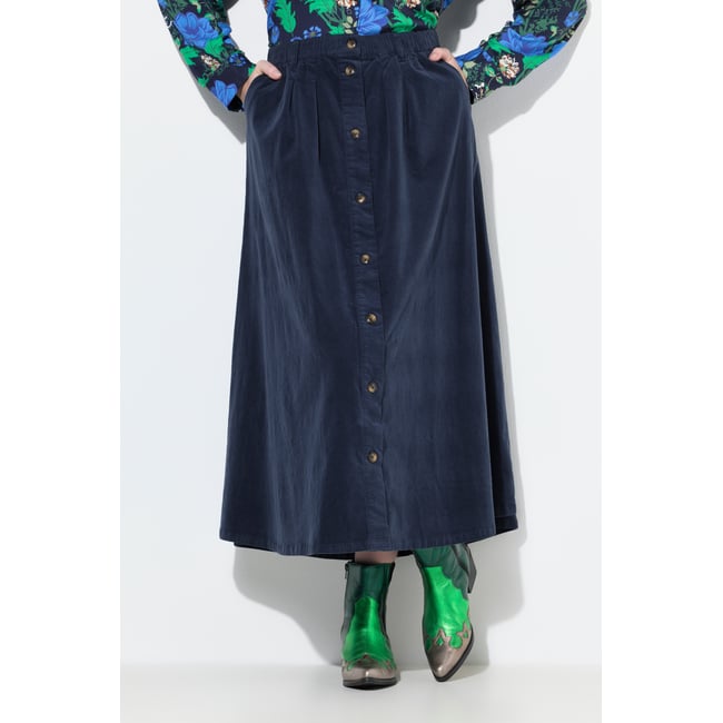 Jupe maxi en velours côtelé avec ceinture marine <span itemprop=