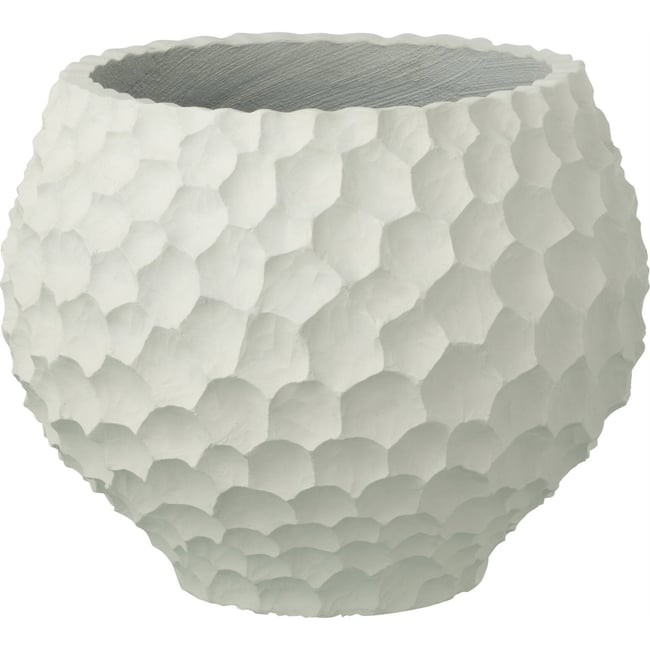Cache-pot en pierre sculptée à relief Couleur sable blanc <span itemprop=