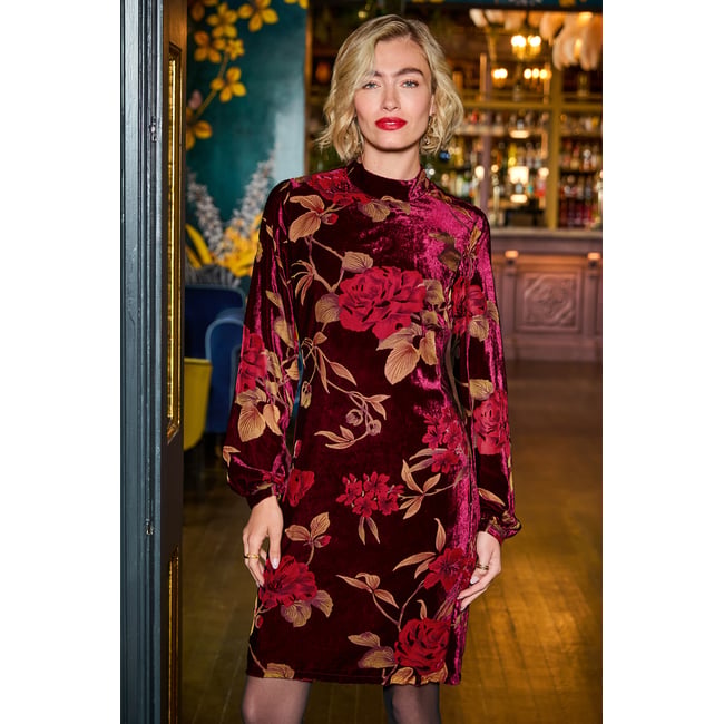 Robe Tunique en Velours Dévoré Sophia rouge <span itemprop=