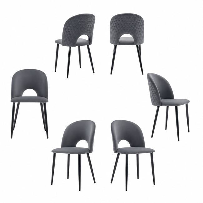 Lot de 6 chaises de salle à manger style industriel en velours, BANZEL - MEUBLES COSY