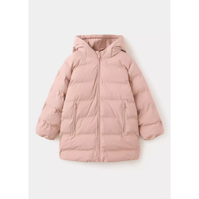 Anorak long matelassé capuche rose <span itemprop=