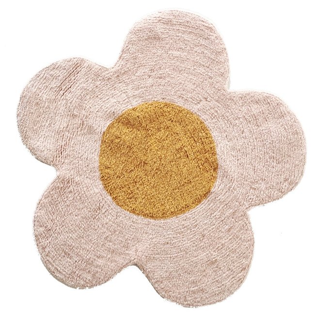 Tapis marguerite enfant en coton tufté FLEUR Couleur rose <span itemprop=