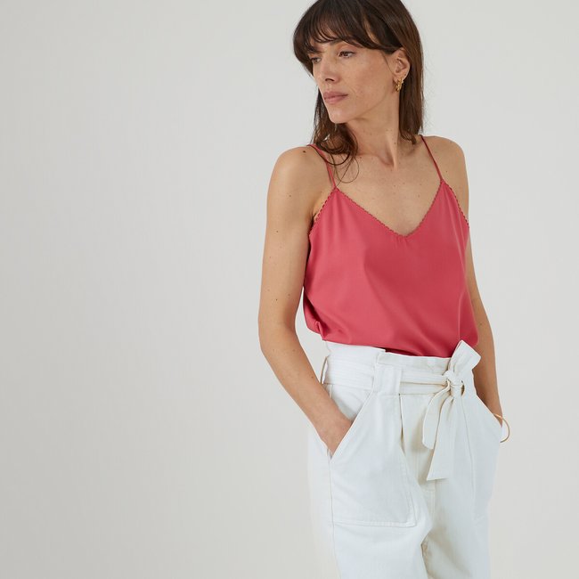 Top scollo a V, spalline sottili rosa blush LA REDOUTE COLLECTIONS