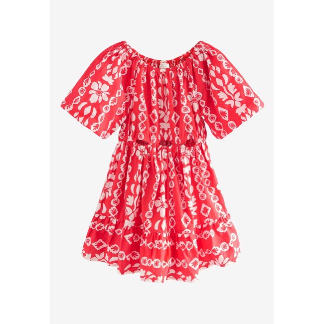 Robe à découpes imprimé rouge <span itemprop=