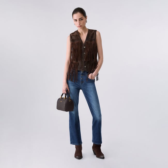 Jean bootcut avec boutons bijoux denim bleu foncé <span itemprop=