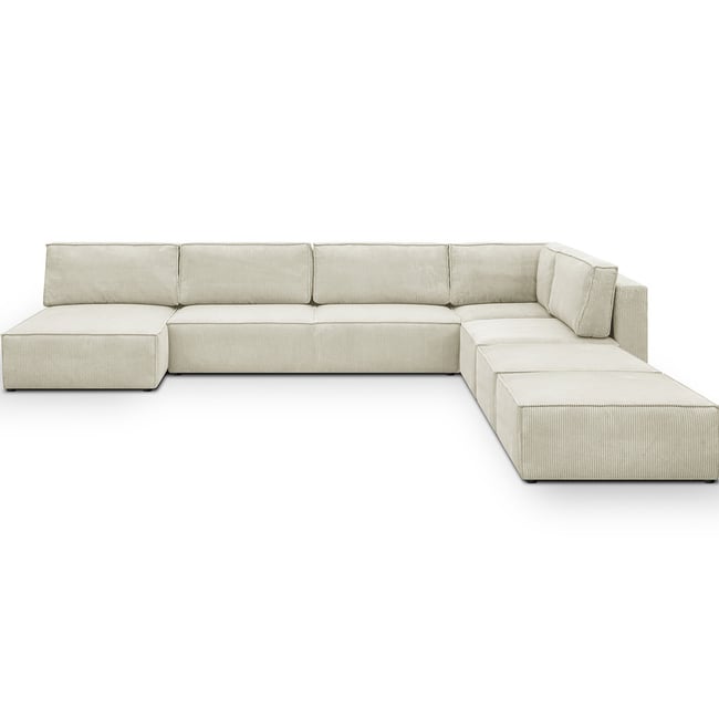 Canapé d'angle droit convertible 8+2 places en velours côtelé - HARPER MOD Couleur beige <span itemprop=