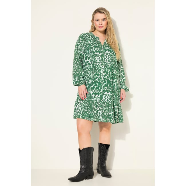 Robe courte à imprimé graphique et manches forêt verte <span itemprop=