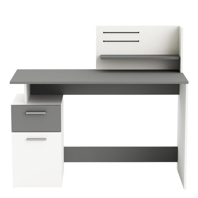 Bureau 1 Porte et 1 Tiroir, Décor Gris et Blanc L121,5 cm - Platon Couleur blanc mat/gris fonce <span itemprop=