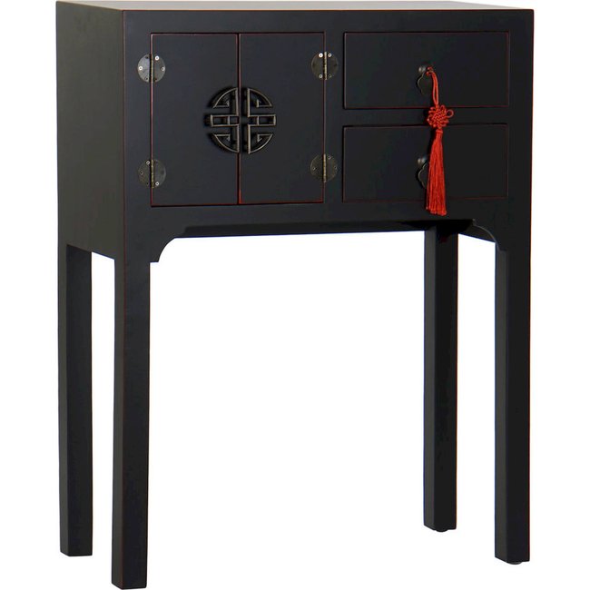 Console en bois avec rangement, Oriental masako Couleur noir brillant aux détails rouges <span itemprop=