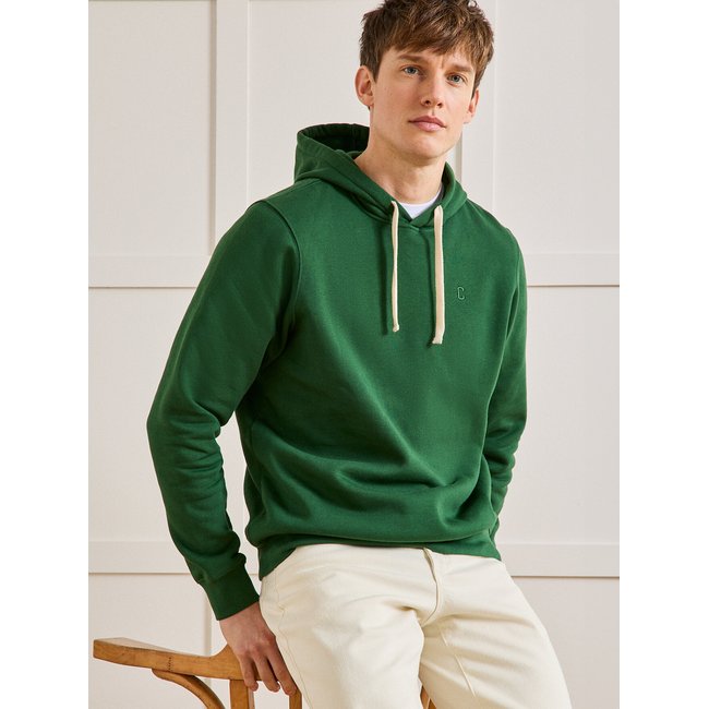 Sweat à capuche coton biologique vert <span itemprop=
