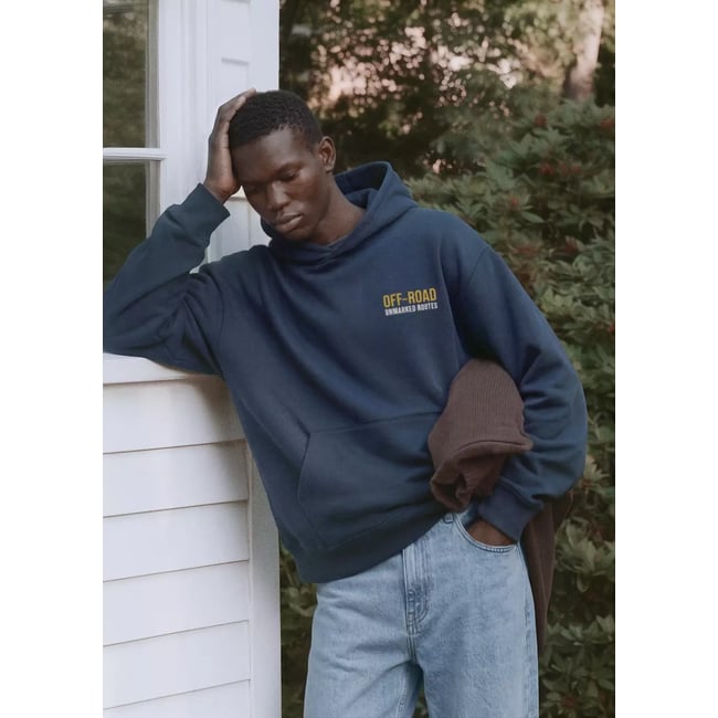 Sweater à capuche coton bleu marine <span itemprop=