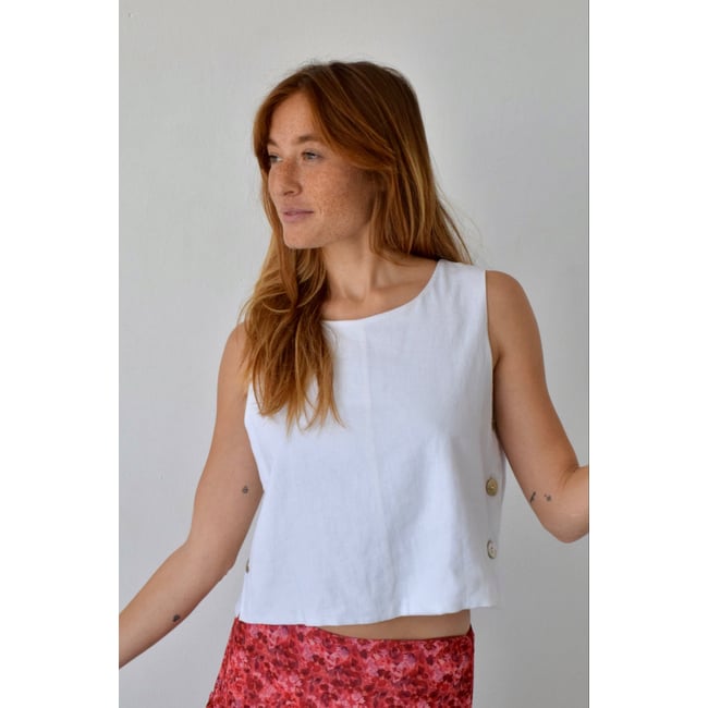 Top bretelles boutons latéraux CLAUDIA blanc <span itemprop=