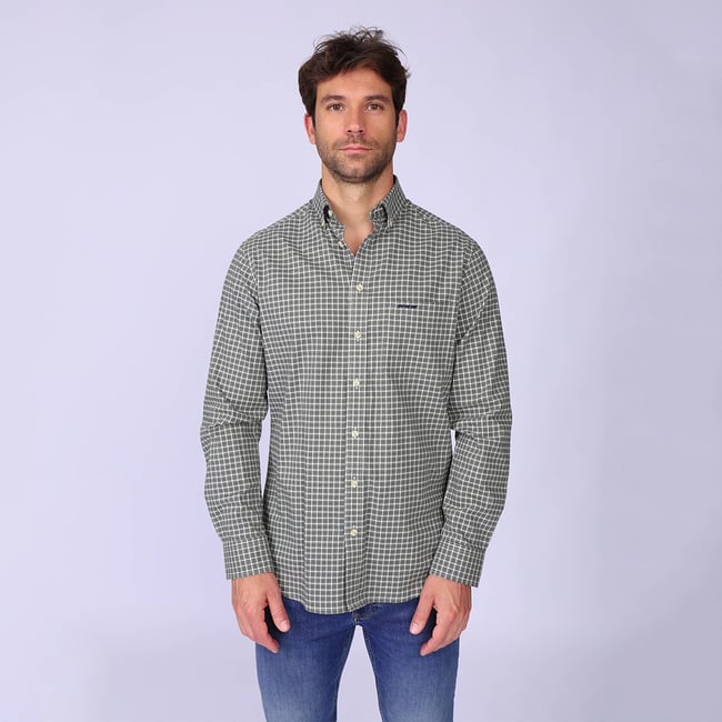 Chemise à carreaux Henric kaki <span itemprop=