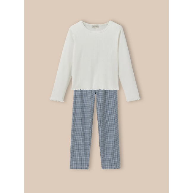 Pyjama bi-matière vichy vichy bleu <span itemprop=