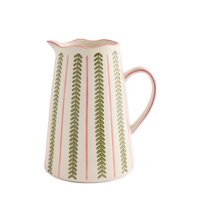 Vase effet cruche en céramique à rayures Couleur rose/vert <span itemprop=