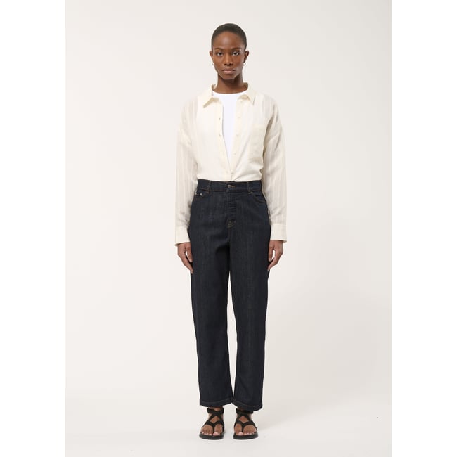 Jean mom taille haute en coton biologique brut <span itemprop=