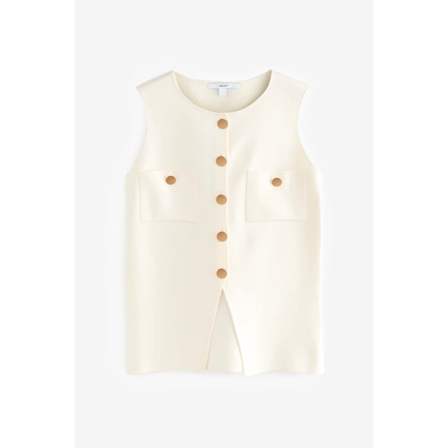 Gilet habillé en maille avec boutons blanc/ecru <span itemprop=