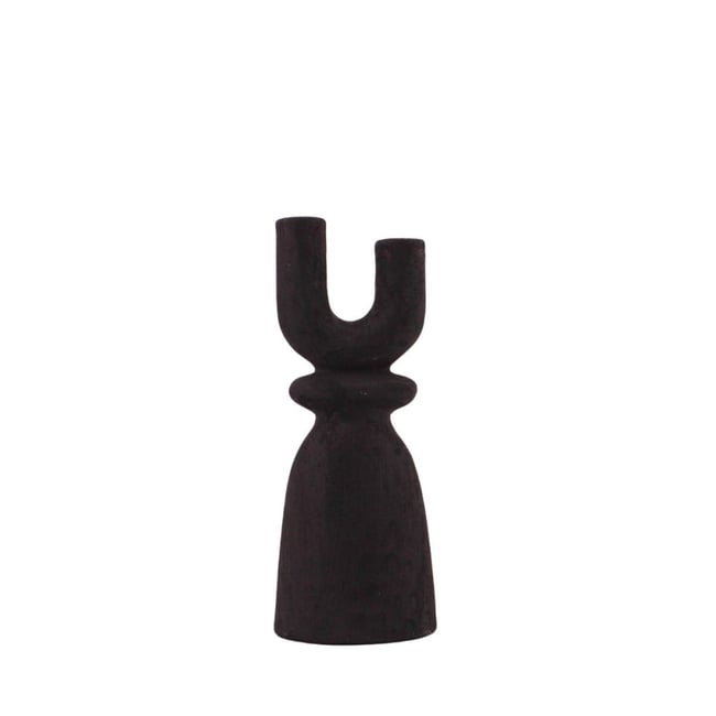 Bougeoir en Y en grès 29cm Couleur noir <span itemprop=
