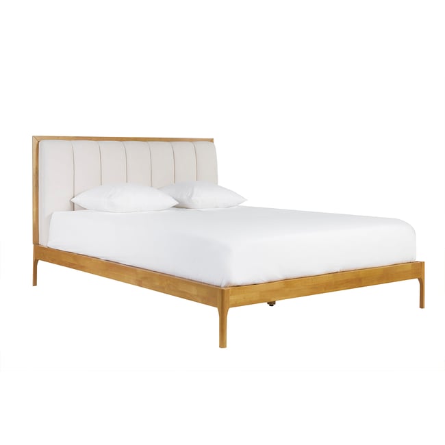 Lit 2 places 160x200 cm en bois clair et tissu gris clair RONN Couleur gris clair <span itemprop=