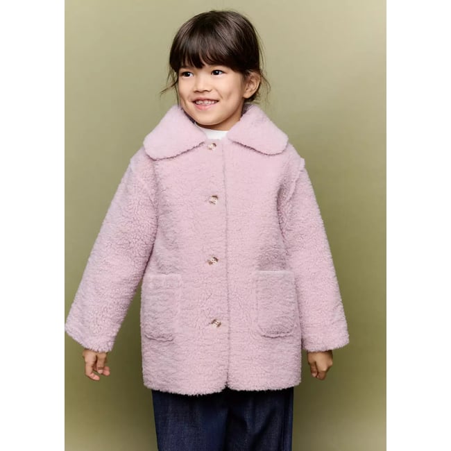 Manteau imitation mouton réversible rose <span itemprop=