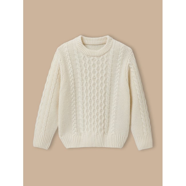 Pull torsadé avec laine ecru <span itemprop=