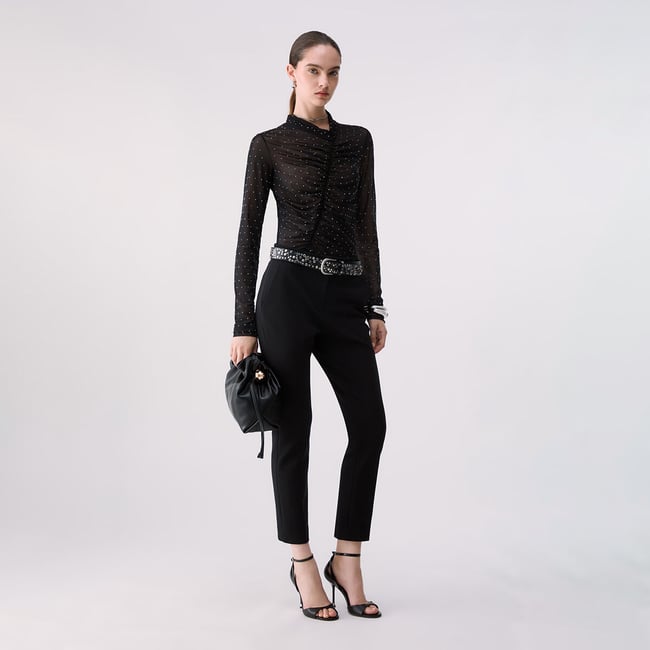 Pantalon cigarette en ottoman noir <span itemprop=