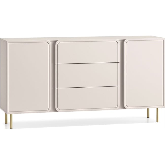 Commode 2 portes 3 tiroirs collection LOPPA Couleur cachemire beige mat et pieds dorés <span itemprop=
