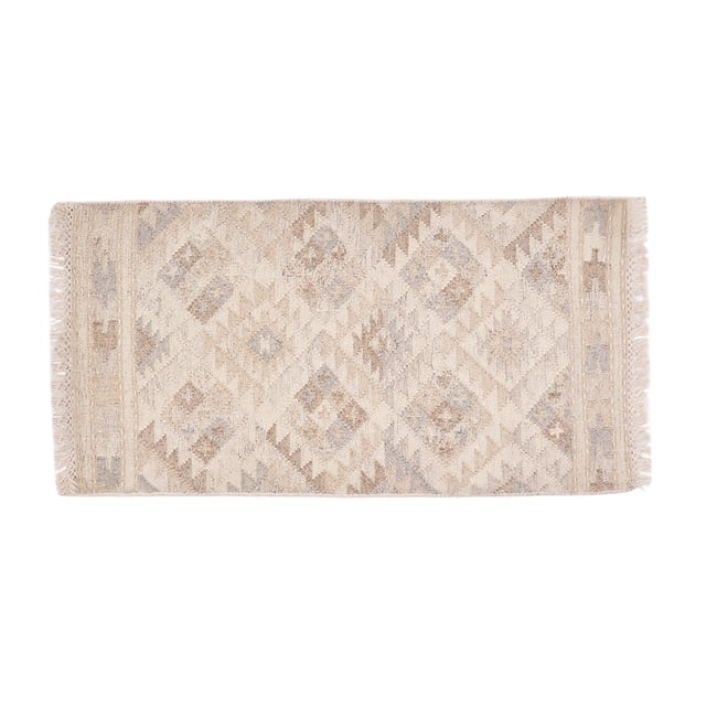 Tapis berbère beige à motifs en laine et coton 60 x 120 cm MAKAÏ Couleur beige <span itemprop=