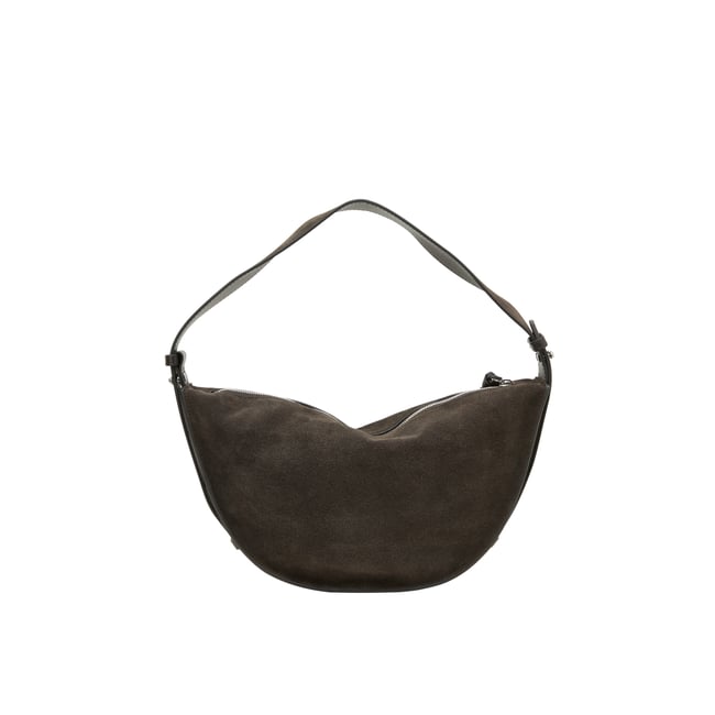 Sac à bandoulière modèle Aami moyen en cuir velours souple marron foncé <span itemprop=