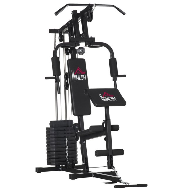 Station de musculation complète avec 11 contrepoids acier noir noir <span itemprop=