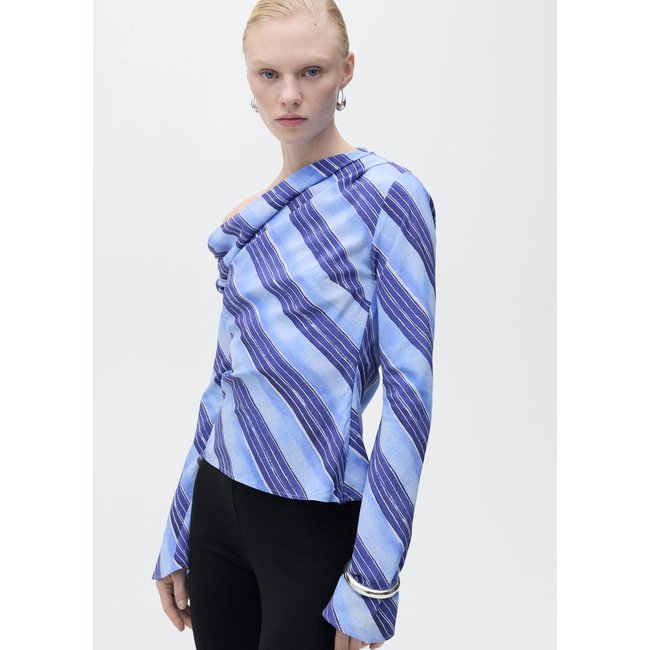 Blouse asymétrique rayures bleu ciel <span itemprop=