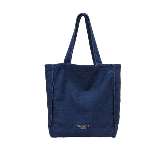 Grand sac cabas en denim réalisé avec Orange Fiber bleu <span itemprop=