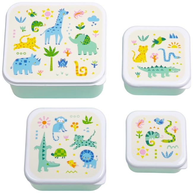 Lot de 4 boîtes à goûter bleu jungle <span itemprop=