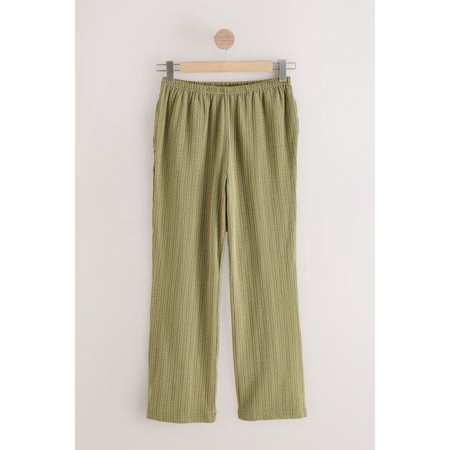 Pantalon large à rayures en jersey texturé kaki/vert <span itemprop=