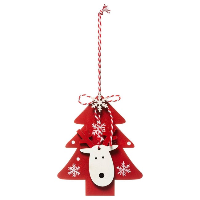 Sujet de Noël en Bois Sapin Rouge Renne 12 cm Couleur rouge <span itemprop=