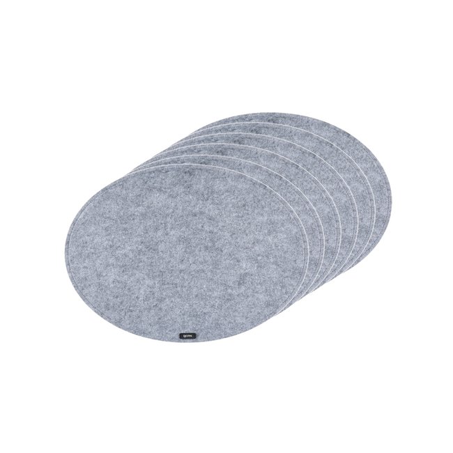 Set de table ovale - 6 pièces - Feutre recyclé gris Couleur gris <span itemprop=