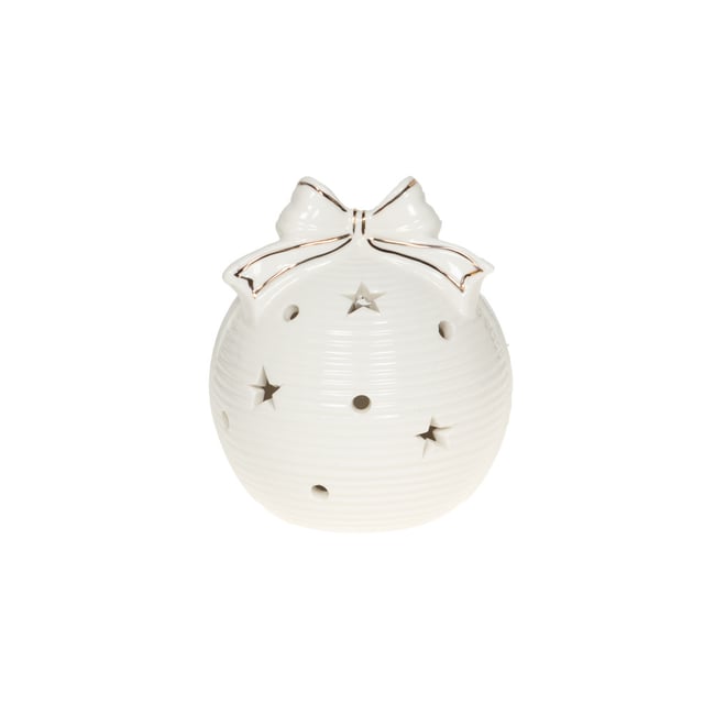 Photophore boule Noël  he D10 cm en céramique Couleur blanc <span itemprop=