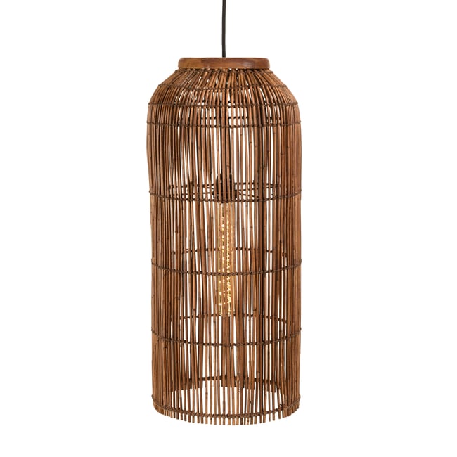 Suspension 28x28cm en rotin couleur marron et bois de teck recyclé SWING Couleur marron <span itemprop=
