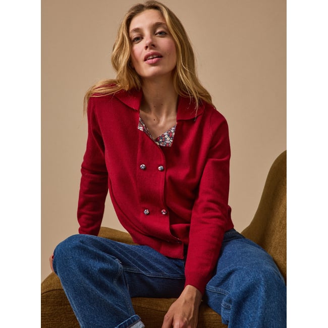 Gilet  laine RWS* et cachemire cerise <span itemprop=