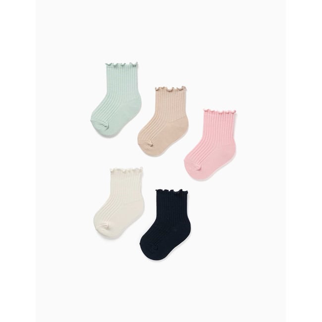 Lot de 5 paires de chaussettes côtelées avec tiges ondulées multicolore <span itemprop=